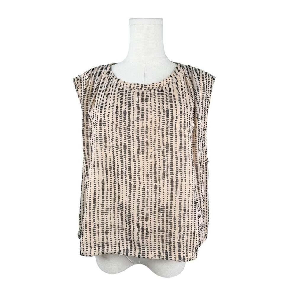 Calvin Klein Women's Beige Black Dot Print Sleeveless Blouse Size L